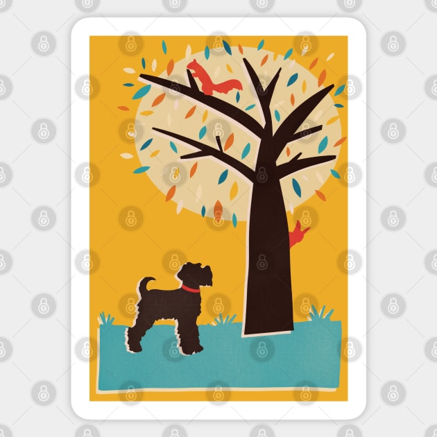 Miniature Schnauzer Dog watching Red Squirrels in a Tree Sticker by NattyDesigns